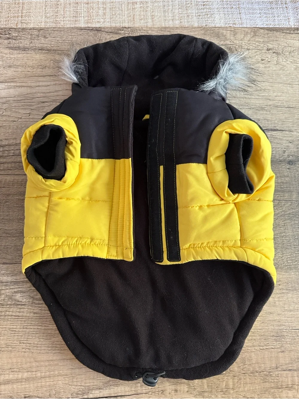 Canada Pooch Yellow & Black Insulated Dog Parka with Faux Fur Hood